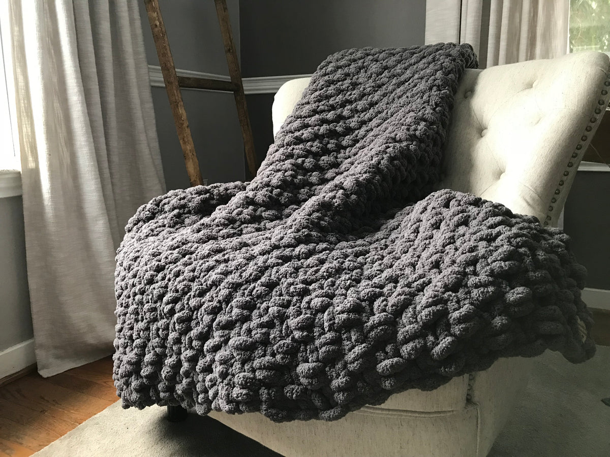 Chunky Knit Blanket Gray Knit Throw Blanket Hands On For Homemade