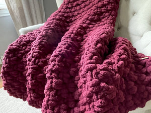 Burgundy Blanket | Chunky Knit Blanket - Hands On For Homemade