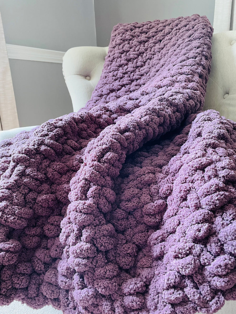 Purple Blanket  Chunky Knit Chenille Throw – Hands On For Homemade