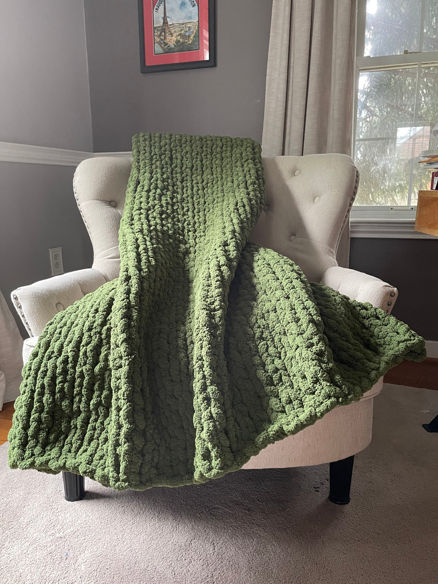 Olive Green Blanket Chunky Knit Chenille Throw Hands On For Homemade