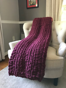 Burgundy Blanket | Chunky Knit Throw - Hands On For Homemade