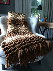 Weighted Feel Knit Blanket - Chunky Brown Striped Throw - Hands On For Homemade