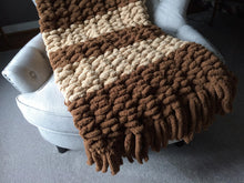 Load image into Gallery viewer, Weighted Feel Knit Blanket - Chunky Brown Striped Throw - Hands On For Homemade