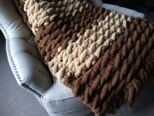 Load image into Gallery viewer, Weighted Feel Knit Blanket - Chunky Brown Striped Throw - Hands On For Homemade
