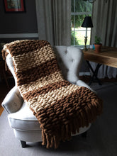 Load image into Gallery viewer, Weighted Feel Knit Blanket - Chunky Brown Striped Throw - Hands On For Homemade