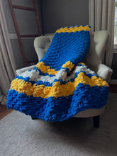 Load image into Gallery viewer, Blue and Yellow Blanket - Chunky Knit Blanket