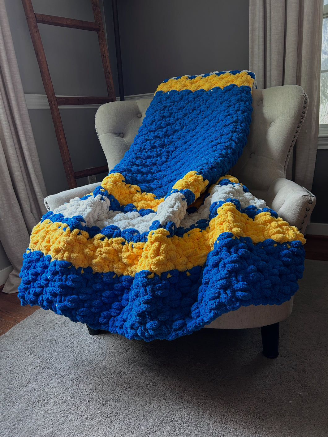 Blue and Yellow Blanket - Chunky Knit Blanket