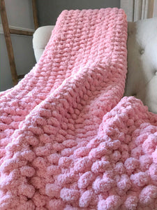 Chunky Knit Blanket | Light Pink Knit Throw - Hands On For Homemade