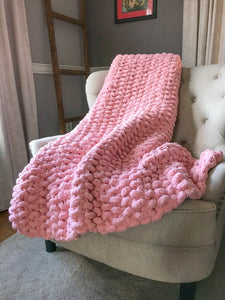 Chunky Knit Blanket | Light Pink Knit Throw - Hands On For Homemade