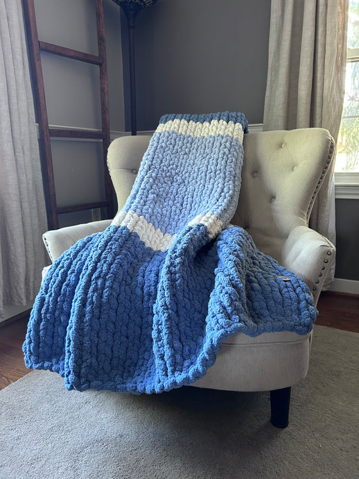 Blue Striped Blanket | Chunky Chenille Throw - Hands On For Homemade
