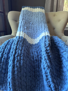 Bell Bottom Blue Striped Throw | Chunky Knit Blanket