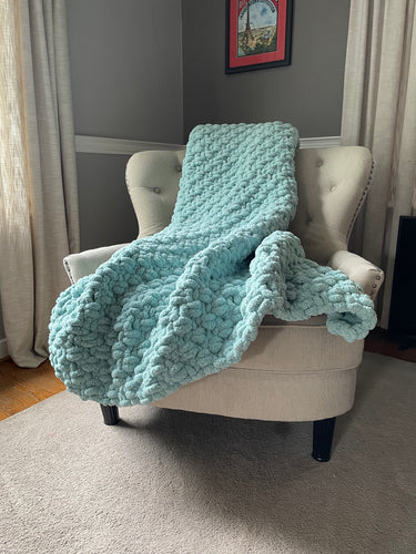 Sea Glass Chunky Knit Blanket | Soft Chenille Throw - Hands On For Homemade