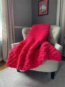 Bright Pink Blanket | Chunky Knit Chenille Throw - Hands On For Homemade