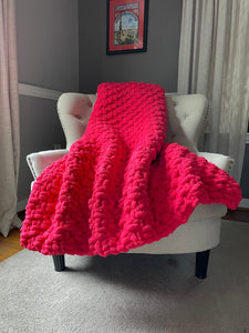 Bright Pink Blanket | Chunky Knit Chenille Throw - Hands On For Homemade