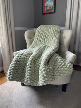 Load image into Gallery viewer, Sage Blanket | Chunky Knit Light Green Throw - Hands On For Homemade