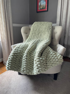 Sage Blanket | Chunky Knit Light Green Throw - Hands On For Homemade