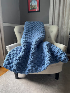 Bell Bottom Blue Blanket | Chunky Knit Chenille Throw - Hands On For Homemade