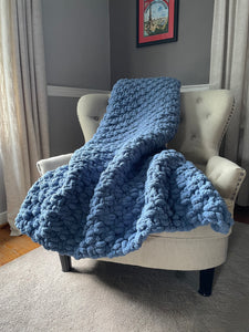 Bell Bottom Blue Blanket | Chunky Knit Chenille Throw - Hands On For Homemade