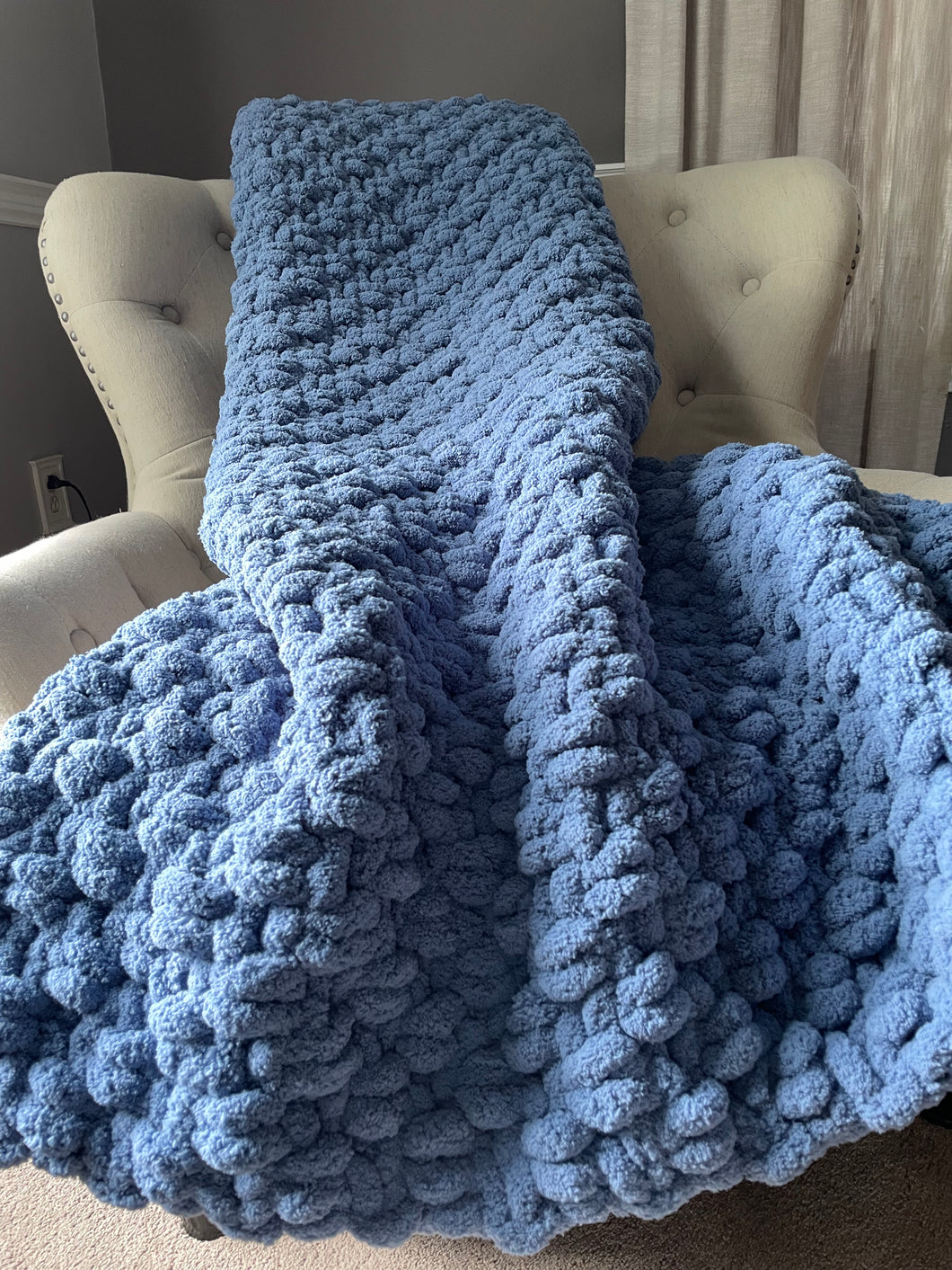 Bell Bottom Blue Blanket | Chunky Knit Chenille Throw - Hands On For Homemade