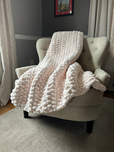 Blush Pink Chunky Blanket | Soft Chenille Throw - Hands On For Homemade