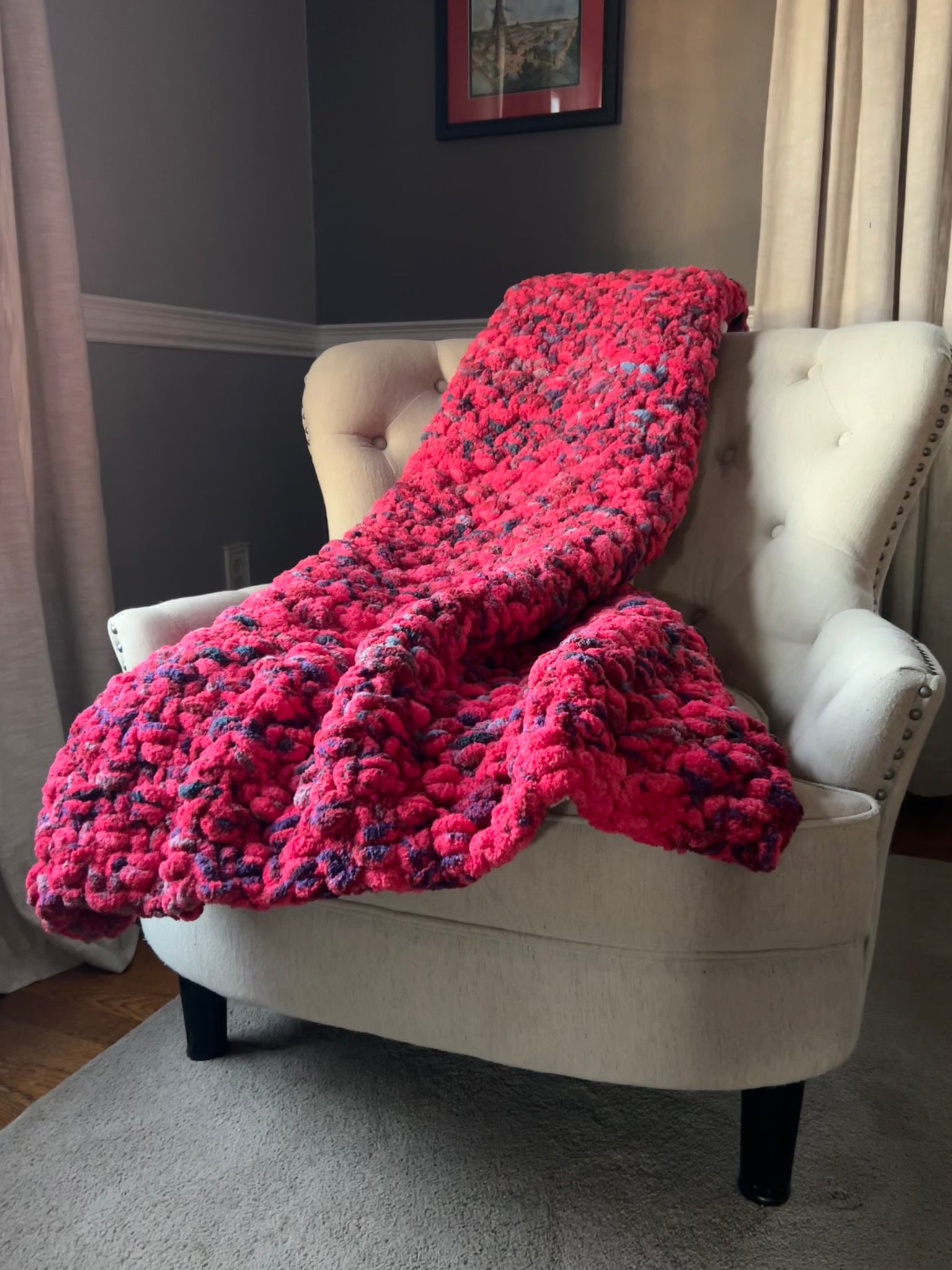 Pink Variegated Blanket  Chunky Knit Blanket – Hands On For Homemade