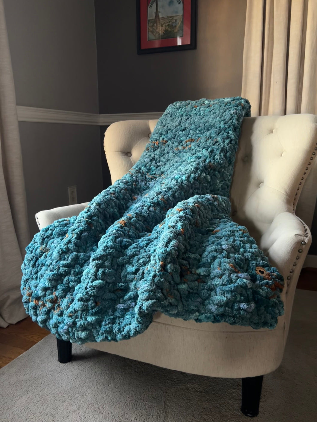 Teal Variegated Blanket | Chunky Knit Blanket - Hands On For Homemade
