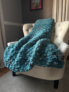 Teal Variegated Blanket | Chunky Knit Blanket - Hands On For Homemade