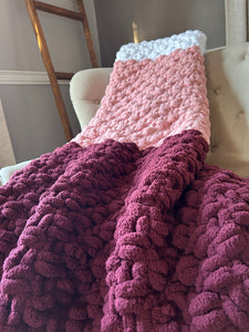 Valentine's Ombre Blanket | Chunky Knit Pink and Red Blanket - Hands On For Homemade