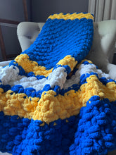 Load image into Gallery viewer, Blue and Yellow Blanket - Chunky Knit Blanket