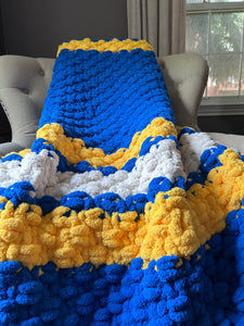 Blue and Yellow Blanket - Chunky Knit Blanket