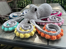 Load image into Gallery viewer, Oversized Rainbow Octopus - Light Gray and Rainbow Crochet Octopus - Hands On For Homemade