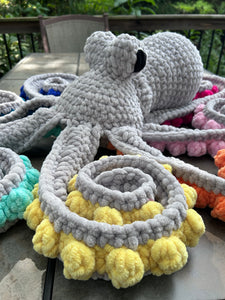 Oversized Rainbow Octopus - Light Gray and Rainbow Crochet Octopus - Hands On For Homemade