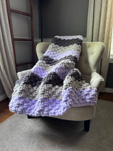 Load image into Gallery viewer, Lilac Striped Throw - Chunky Knit Striped Blanket - Hands On For Homemade