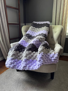 Lilac Striped Throw - Chunky Knit Striped Blanket - Hands On For Homemade