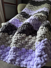 Load image into Gallery viewer, Lilac Striped Throw - Chunky Knit Striped Blanket - Hands On For Homemade