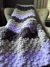 Load image into Gallery viewer, Lilac Striped Throw - Chunky Knit Striped Blanket - Hands On For Homemade