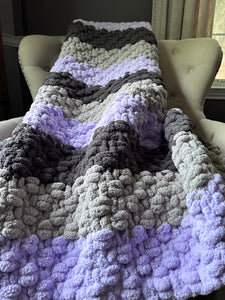 Lilac Striped Throw - Chunky Knit Striped Blanket - Hands On For Homemade