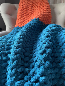 Oceanside and Harvest Orange Blanket | Chunky Knit Blanket - Hands On For Homemade