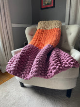 Load image into Gallery viewer, Cassis, Harvest Orange and Khaki Blanket | Chunky Knit Blanket - Hands On For Homemade