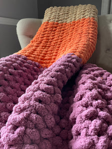 Colorful Knit Blanket | Chunky Knit Blanket - Hands On For Homemade