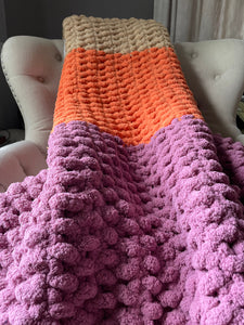 Cassis, Harvest Orange and Khaki Blanket | Chunky Knit Blanket - Hands On For Homemade