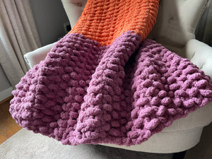 Cassis, Harvest Orange and Khaki Blanket | Chunky Knit Blanket - Hands On For Homemade
