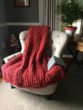 Load image into Gallery viewer, Chunky Knit Blanket - Cranberry Red Knit Throw - Hands On For Homemade