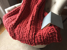 Load image into Gallery viewer, Chunky Knit Blanket - Cranberry Red Knit Throw - Hands On For Homemade