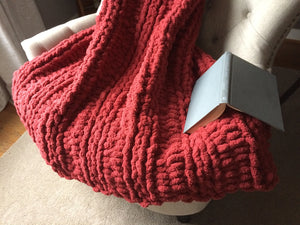Chunky Knit Blanket - Cranberry Red Knit Throw - Hands On For Homemade