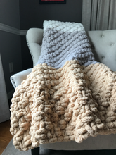 Load image into Gallery viewer, Chunky Knit Blanket | Beige Gray and Ivory Knit Throw - Hands On For Homemade