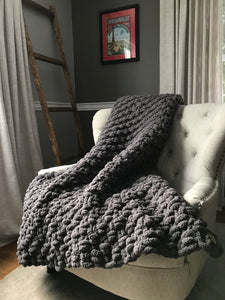 Chunky Knit Blanket | Gray Knit Throw Blanket - Hands On For Homemade