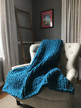 Load image into Gallery viewer, Chunky Knit Blanket | Teal Blue Couch Throw - Hands On For Homemade