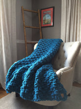 Load image into Gallery viewer, Chunky Knit Blanket | Teal Blue Knit Throw - Hands On For Homemade