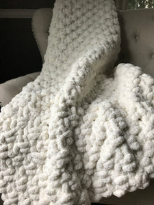 Chunky Knit Blanket | Soft Ivory Knit Throw - Hands On For Homemade